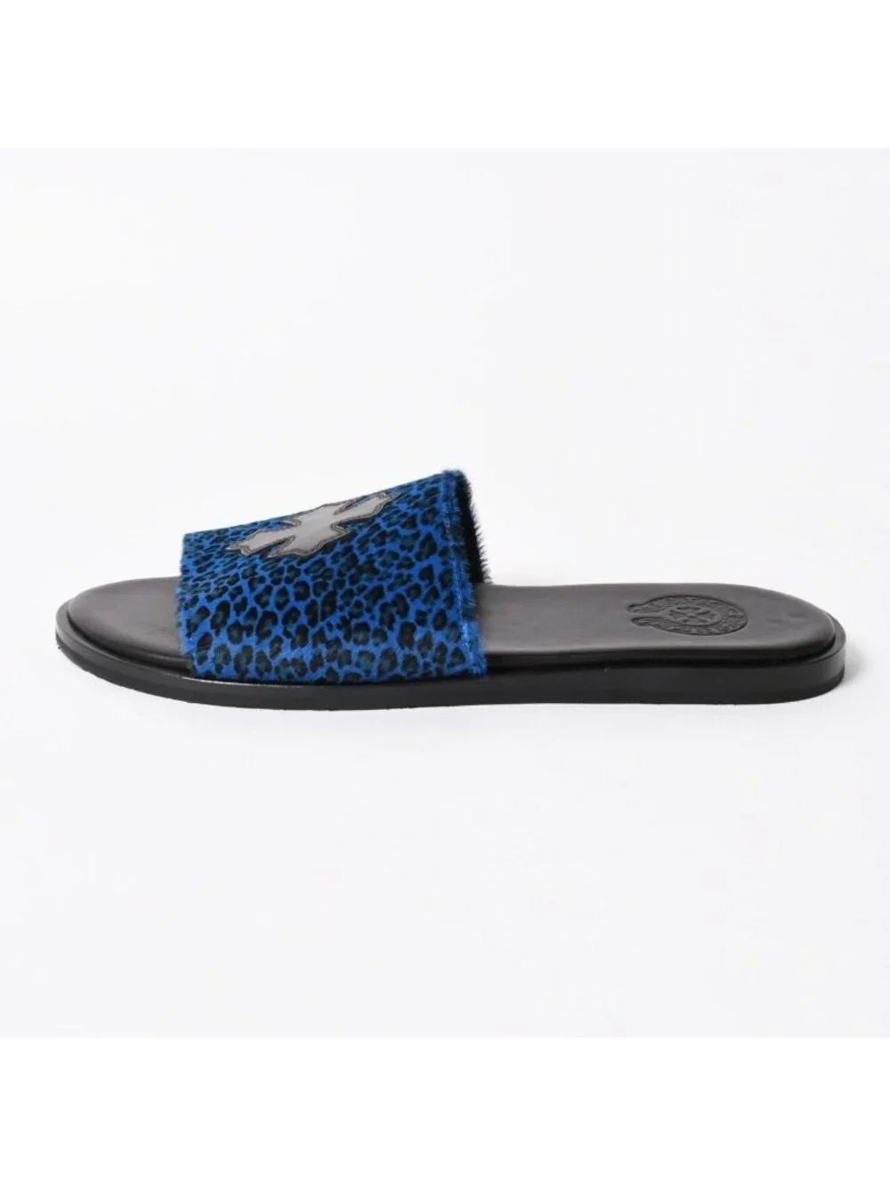 Chrome Hearts CH Slide CH Plus Patch Calf Hair Sandals Miami Exclusive Blue